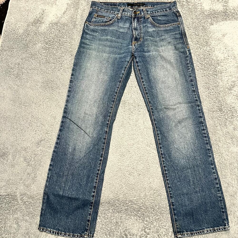 Calvin Klein Jeans Mens 31 (32x30) Straight Cut Blue Denim Pants Whisker
